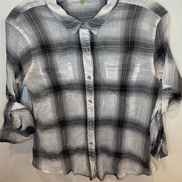 Calvin Klein Airflow Utility Button Down Women's Plaid Shirt Roll Up Sleeve - Picture 3 of 8